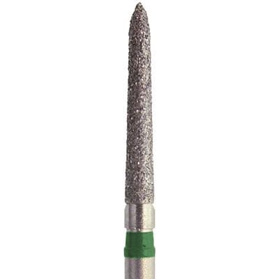Meisinger FG Single-Use Diamond Bur, Coarse, Long Pointed Taper, 1.2mm Diameter, 10mm Length, Green Ring, #1712.10C, 25/Pack thumbnail 6