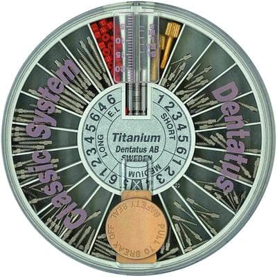 Dentatus SURTEX™ Titanium Posts Bulk Refill Kit, Assorted Sizes (S1-S6, M1-M6, L1-L6, EL4, EL6), 120 Posts with Reamers and Keys, TST-B - SURTEX™ Posts, Bulk Refill Kits - Titanium - Image 1