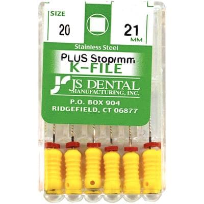 JS Dental K-File Plus Stainless Steel Endodontic File, Size 20, 21mm, with Rubber Stops & mm Markings, 6/Box thumbnail 2
