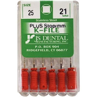 JS Dental K-File Plus #25 (Red), 21mm, Stainless Steel, with Rubber Stops & mm Markings, 6/Box thumbnail 3