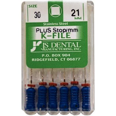 JS Dental K-File Plus #30 (Blue) Stainless Steel Endodontic Hand File, 21mm, with Rubber Stop & mm Markings, 6/Box thumbnail 3