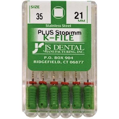 JS Dental K-File Plus #35 (Green), 21mm, Stainless Steel, with Rubber Stops & mm Markings, 6/Box thumbnail 3