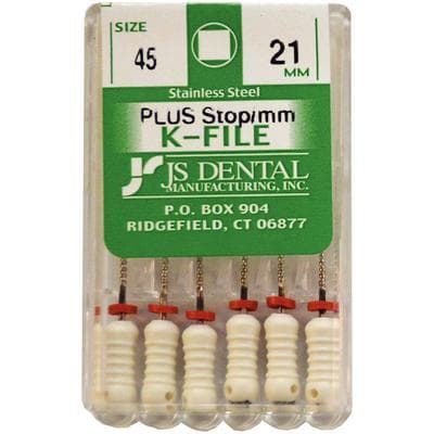JS Dental K-File Plus Stainless Steel Endodontic File, Size #45, 21mm, with Rubber Stops & mm Markings, 6/Box thumbnail 3