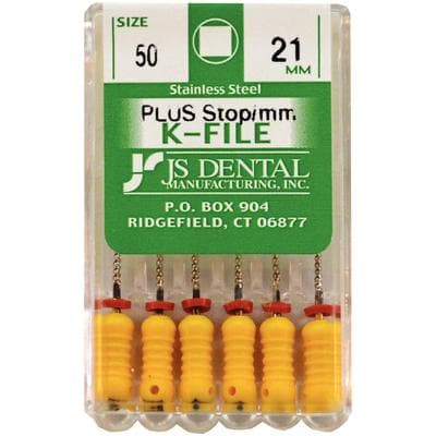 JS Dental K-File Plus #50 (Yellow), 21mm, Stainless Steel, with Rubber Stop & mm Markings, 6/Box thumbnail 3