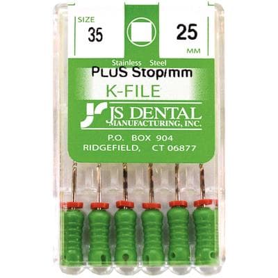 JS Dental SS K-File Plus with Stops, Size #35, 25mm, Green, 6/Box thumbnail 2