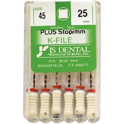 JS Dental K-Files Plus, #45 White, 25mm, Stainless Steel, with Rubber Stops & mm Markings, 6/Box thumbnail 4