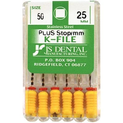 JS Dental K-Files Plus #50 (Yellow), 25mm, Stainless Steel, with Rubber Stops & mm Markings, Pack of 6 thumbnail 3