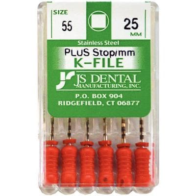 K-Files Plus Stainless Steel Hand File, Size #55, 25mm, Red, 6/Box thumbnail 3