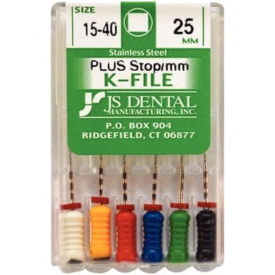 JS Dental SS K-File Plus with Stops, Stainless Steel, Assorted Sizes 15-40, 25 mm, 6/Box thumbnail 3