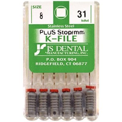 JS Dental K-Files PLUS Stainless Steel Endodontic Hand Files, 31mm, Size #08 (ISO 8), Gray, 6/Box thumbnail 5