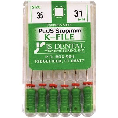 JS Dental K-File Plus #35 (Green) Stainless Steel Endodontic Hand File, 31mm, with Rubber Stops & mm Markings, 6/Box thumbnail 4