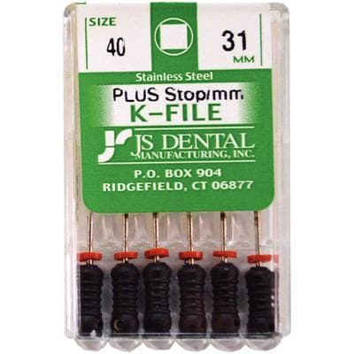 JS Dental K-File Plus Stainless Steel Endodontic File with Rubber Stop and mm Markings, Size #40, 31mm, Black, 6/Box thumbnail 3