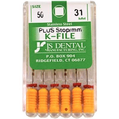 JS Dental SS K-File Plus with Stops, Size 50, 31mm, Yellow, 6/Box thumbnail 2