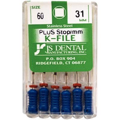 JS Dental SS K-File Plus with Rubber Stops, Size 60, 31 mm, Stainless Steel, Blue, 6/Box thumbnail 3