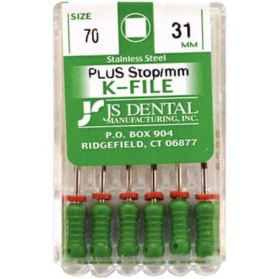 JS Dental K-Files PLUS Stainless Steel Endodontic Hand File, Size #70, 31mm, Green, 6/Box thumbnail 3