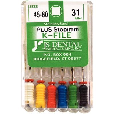 JS Dental K-Files PLUS Stainless Steel Endodontic Hand Files, 31mm, Assorted Sizes #45-80, 6/Box thumbnail 3