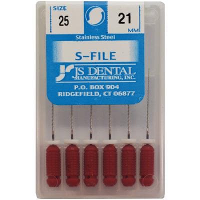 JS Dental S-File Endodontic Hand File, Size #25, 21mm, Red, Stainless Steel, 6/Pack thumbnail 4