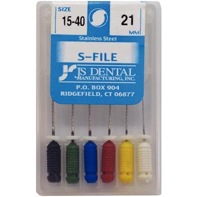 JS Dental S-Files, 21mm, Assorted Sizes 15-40, Stainless Steel, Color Coded, 6/Pack thumbnail 4