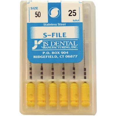 JS Dental S-File #50 Yellow, 25mm, Stainless Steel Endodontic Hand File, 6/Pack thumbnail 4