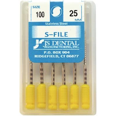 JS Dental S-Files, Size #100, 25mm, Yellow, Stainless Steel, 6/Pack thumbnail 4