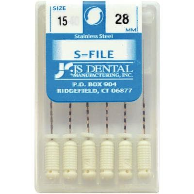 JS Dental S-File Endodontic Hand File, Size #15, White, 28mm, Stainless Steel, Pack of 6 thumbnail 2