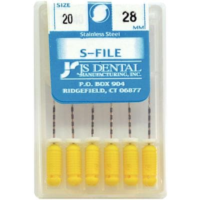 JS Dental S-File Endodontic Hand File, Size #20, 28mm, Yellow, Stainless Steel, 6/Pack thumbnail 2