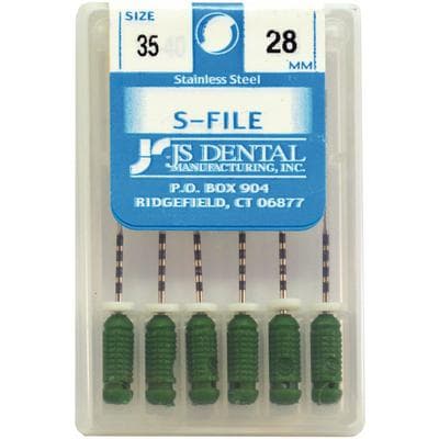 JS Dental S-File Endodontic Hand File, Size #35, 28mm, Green, Stainless Steel, 6/Pack thumbnail 2