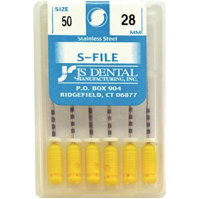 JS Dental S-File Endodontic Hand File, Size #50, 28mm, Yellow, 6/Pack thumbnail 2
