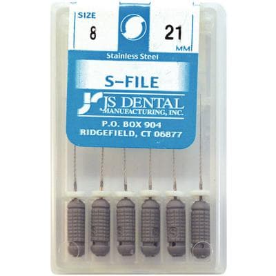 JS Dental S-File Endodontic Hand File, Size #08, 21mm, Gray, Stainless Steel, 6/Pack thumbnail 6