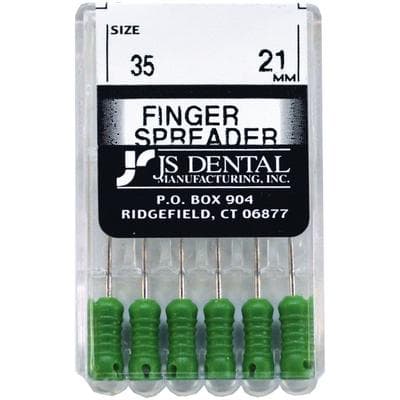 JS Dental Finger Spreaders, Stainless Steel, ISO Color-Coded Plastic Handle, 21 mm, Size 35, 6/Pkg - Finger Spreaders - Stainless Steel - 21mm #35 - Image 1