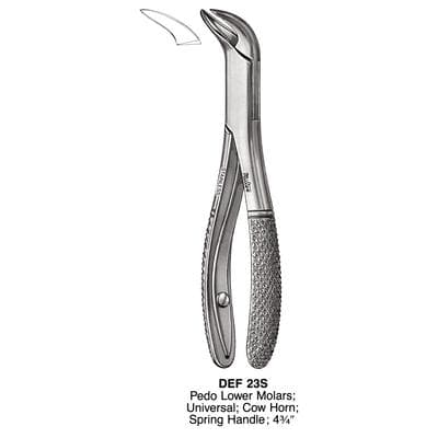 Miltex Pedodontic Extraction Forceps #23S, Lower Molars, Universal, Cow Horn, Spring Handle, 4-1/2", German Stainless Steel, DEF23S thumbnail 5