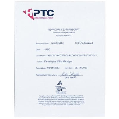 Infection Control and Bloodborne Pathogens Continuing Education Units (CEUs), 2/Pkg, Certificate of Training Included thumbnail 2