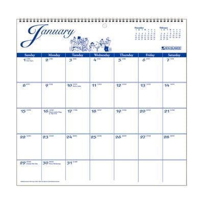 Monthly Vertical Wall Calendar, Full Month Per Page, 12" x 11-3/4", AAG G100017 - Monthly Vertical Wall Calendars - Full Month Per Page - Image 1