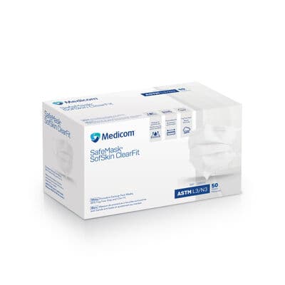 SafeMask® SofSkin Fit & ClearFit Procedure Earloop Face Masks, ASTM Level 3, Latex Free, White, 50/Pkg - SafeMask® SofSkin Fit & ClearFit Procedure Earloop Face Masks – ASTM Level 3, Latex Free, White, 50/Pkg - SofSkin ClearFit - Image 1