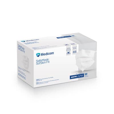 SafeMask® SofSkin Fit Procedure Earloop Face Masks, ASTM Level 3, Latex Free, White, 50/Pkg - SafeMask® SofSkin Fit & ClearFit Procedure Earloop Face Masks – ASTM Level 3, Latex Free, White, 50/Pkg - SofSkin Fit - Image 1