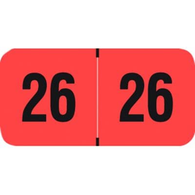 PMA Fluorescent Series Aging Labels, 1-1/2" W x 3/4" H, Fluorescent Red/Black, 500/Roll - PMA Fluorescent Series Aging Labels – 1 1/2" W x 3/4" H, 500/Roll - Red/Black - Image 1