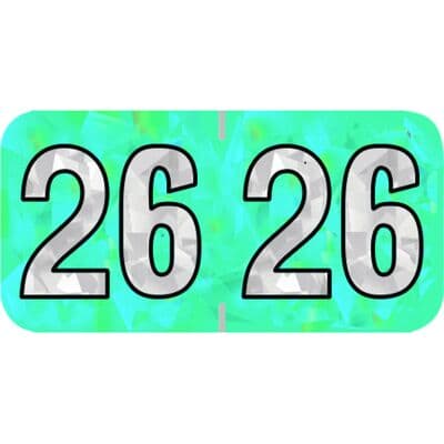 2026 Aging Labels - Holographic Series, 1-1/2" W x 3/4" H, Aqua, 500/Roll - 2026 Aging Labels - Holographic Series, 1-1/2" W x 3/4" H, Aqua, 500/Roll - Image 1