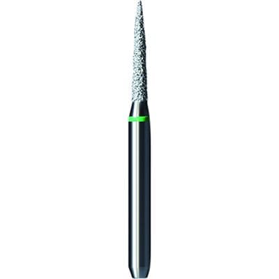 Shofu Pro-Cut Diamond Burs, FG, Coarse, Green Ring, Flame Shape, 1.4 mm Diameter, 7.8 mm Length, 5/Pkg, #D134C - Pro-Cut Diamond Burs – FG, Coarse, Green, Flame, 5/Pkg - # D134C, 1.4 mm Diameter, 7.8 mm Length - Image 1