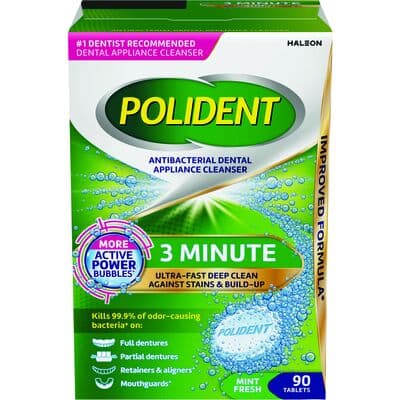 Polident Antibacterial Denture Cleanser, 3 Minute, Mint Fresh, 90 Tablets/Box, 6 Boxes/Pkg - Polident® Antibacterial Denture Cleanser - 3 Minute, Mint Fresh, 90 Tablets/Box, 6 Boxes/Pkg - Image 1