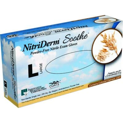 NitriDerm Soothe Nitrile Exam Gloves, Powder Free, Non-Sterile, Large, Soft Blue, Colloidal Oatmeal Coated, 250/Box - NitriDerm Soothe Nitrile Exam Gloves – 250 Gloves/Box, 10 Boxes/Case - Large - Image 1