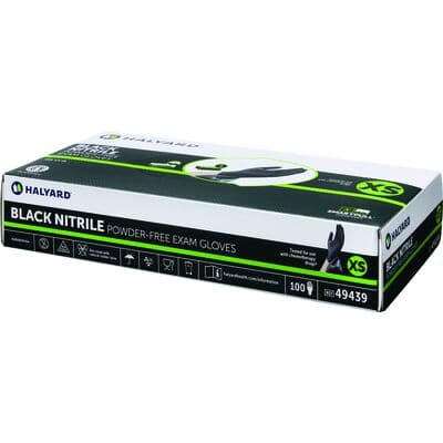 Halyard BLACK-FIRE Nitrile Exam Gloves, Powder Free, Latex Free, Small, Black, Textured, Beaded Cuff, 100/Box thumbnail 2