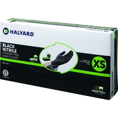 Halyard BLACK-FIRE Nitrile Exam Gloves, Powder Free, Latex Free, Small, Black, Textured, Beaded Cuff, 100/Box thumbnail 4