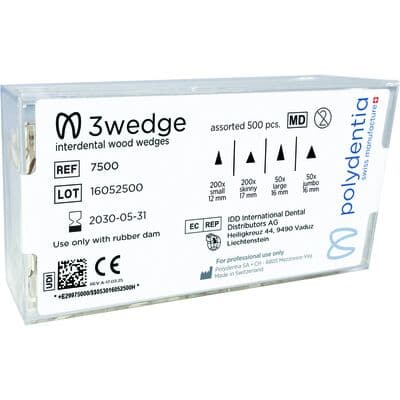 Polydentia 3wedge™ Interdental Wedges, Assorted Sizes (200 Small, 200 Skinny, 50 Large, 50 Jumbo), 500/Pack - Polydentia 3wedge™ 500/Pack - Image 1