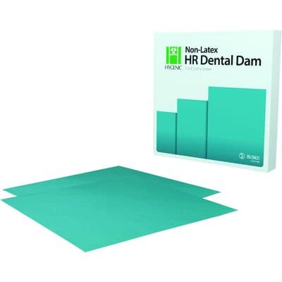 4D Hygenic HR Non-Latex Dental Dam, Medium Gauge, Teal, 5" x 5", 15/Pkg - 4D Hygenic HR Non-Latex Dental Dam – Medium Gauge, Teal - 5" x 5", 15/Pkg - Image 1