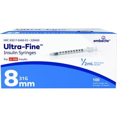 Ultra-Fine II Insulin Syringe, 31G x 5/16" (8 mm), 0.5 cc, U-100, Conventional Graduated, Sterile, 100/Box thumbnail 2