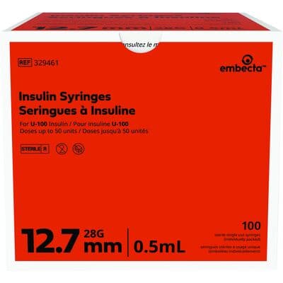 Embecta Insulin Syringe U-100, 0.5cc, 28 Gauge x 1/2", Micro-Fine IV, Lo-Dose, Sterile, 100/Box thumbnail 2