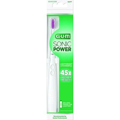 GUM Sonic Power Toothbrush, White, Battery-Powered, Soft Tapered Bristles, 12/Pack, 4100UTWA thumbnail 7
