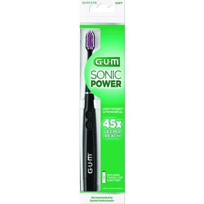 GUM Sonic Power Toothbrush, Black, Battery-Powered, Soft Tapered Bristles, 12/Pack, 4100UTBA thumbnail 6