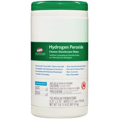 Clorox Healthcare Hydrogen Peroxide Cleaner Disinfectant Wipes, Regular, 155/Canister, 6.75" x 5.75" - Clorox® Healthcare™ Hydrogen Peroxide Cleaner Disinfectant Wipes - Regular, 155/Can - Image 1