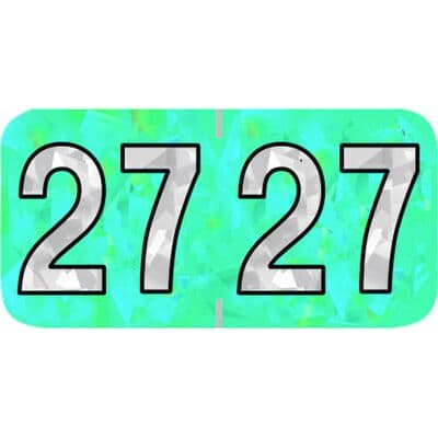 2027 Holographic Aging Labels, 1-1/2" W x 3/4" H, Aqua, 500/Roll - 2027 Holographic Aging Labels – 1 1/2" W x 3/4" H, 500/Roll - Aqua - Image 1